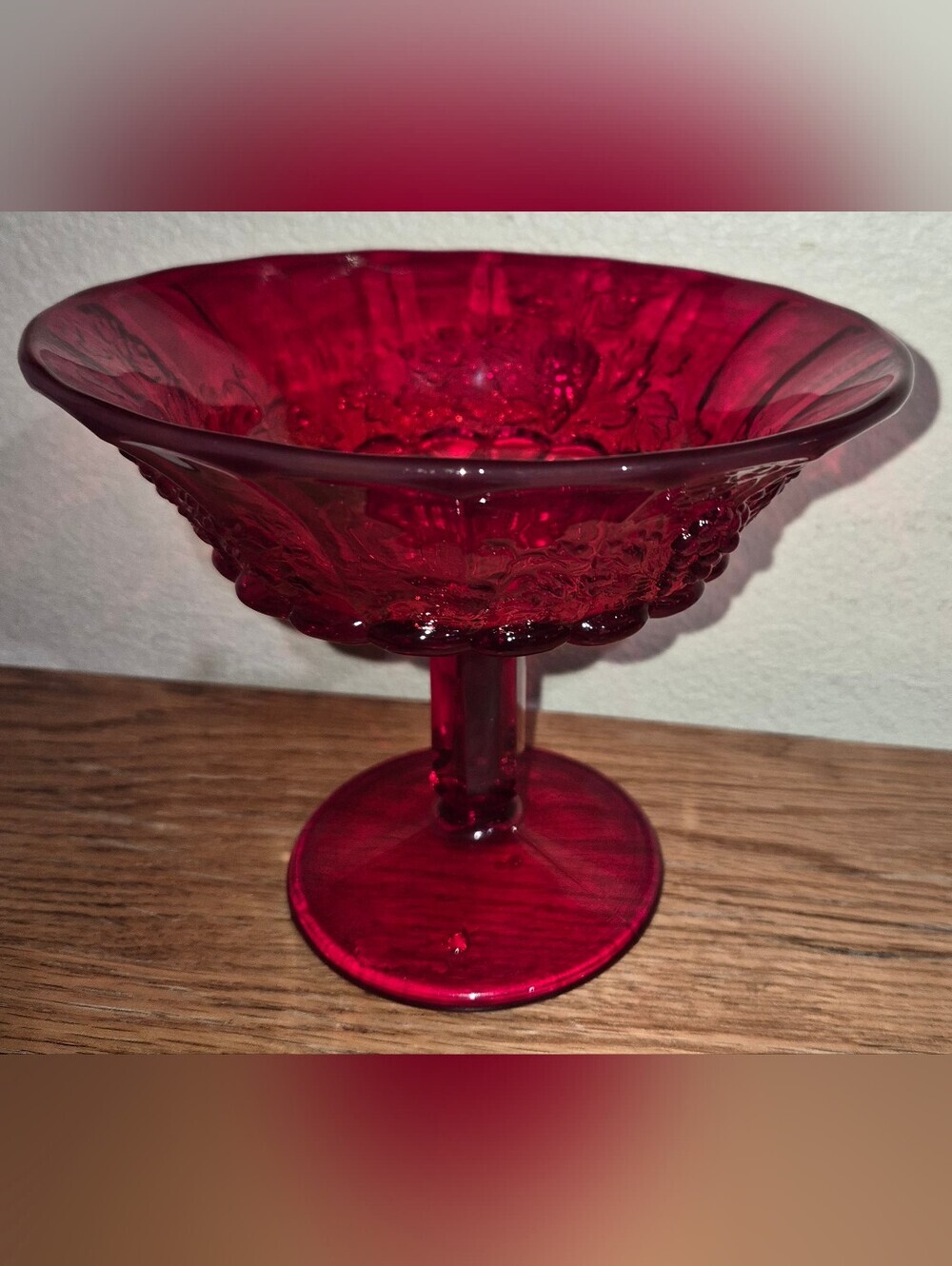 Vintage Ruby Red Glass Pedestal Compote Bowl - Picture 2 of 6